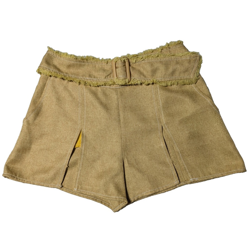MOON RIVER‎ Women Medium Yellow Gold Open Pleat Belted Shorts